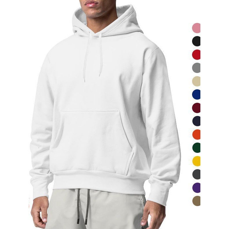 New designer autumn and winter new men's solid color wool sports hooded sweatshirt with hat rope