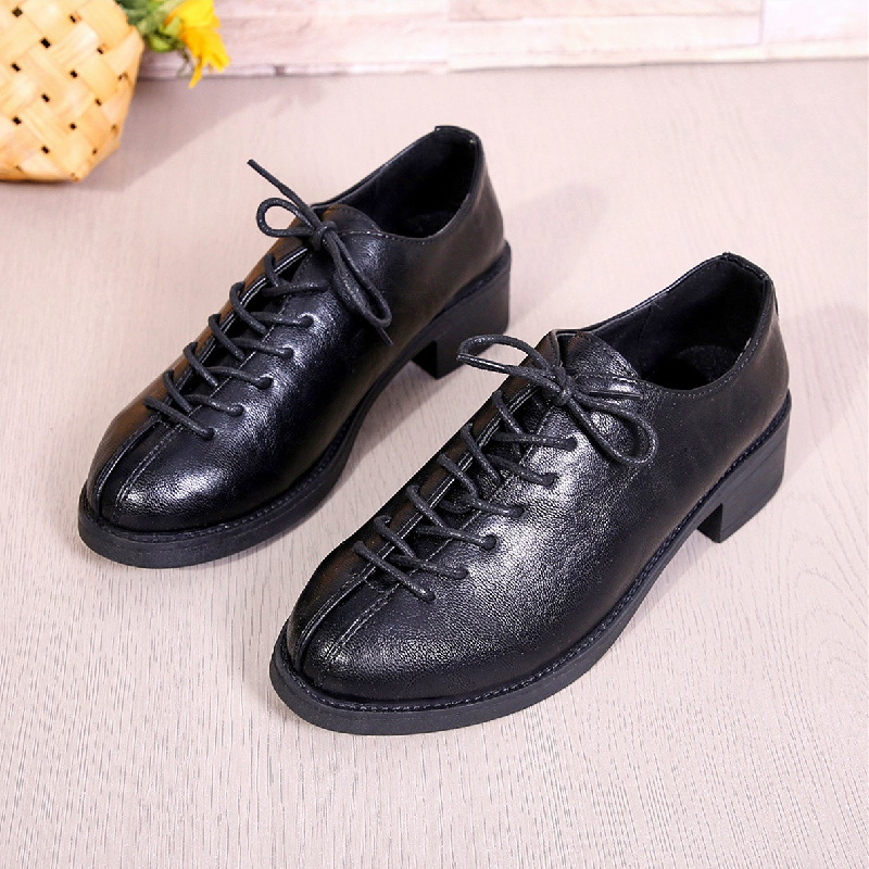 2024 Spring and Autumn British casual small leather shoes, low heel strap women's singles shoes, round toe simple soft leather block shoes