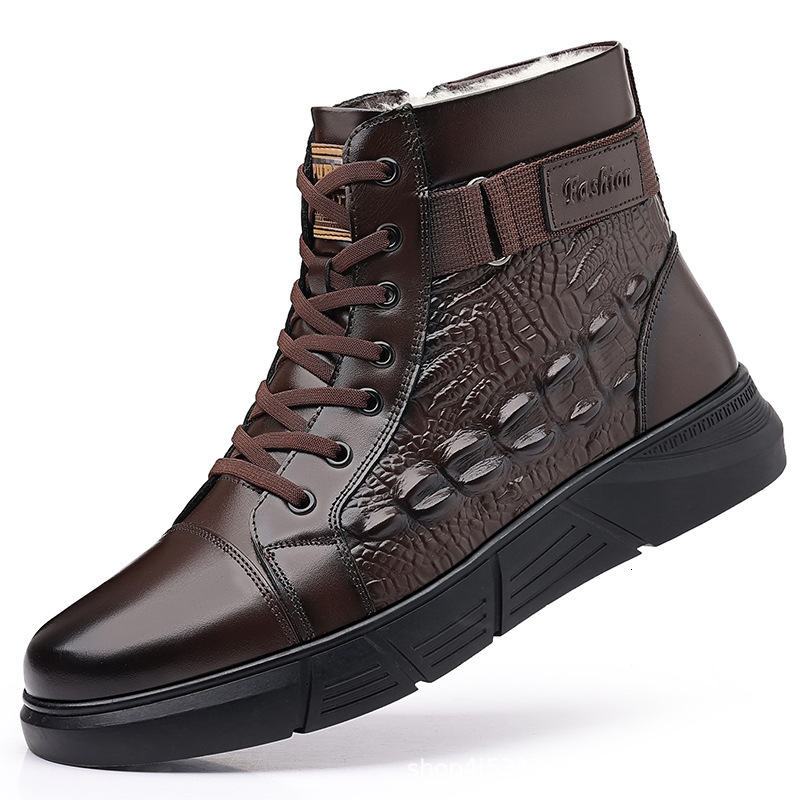 2025 Winter Men's New Course Fashion High Top Lace British Designer Warm Plush Flat Short Boots Men's Cotton Shoes Atillas Hombre