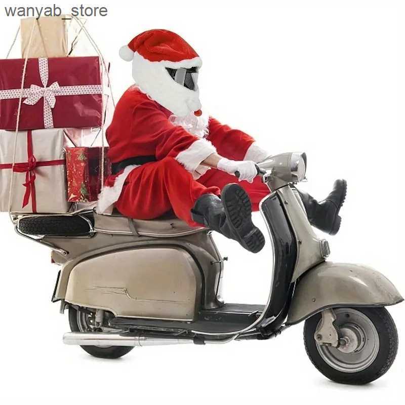 Wide Brim Hats Bucket Hats Motorcycle Helmet Santa Claus Motorcycle Helmet Set Crazy Funny Outdoor Christmas Hat Christmas Decoration Helmet L240910