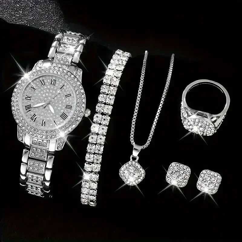 6-piece temperature watch Ran dial luxury brand design fashionable womens quartz watch bracelet set Wenmeng womens Reloj X241106