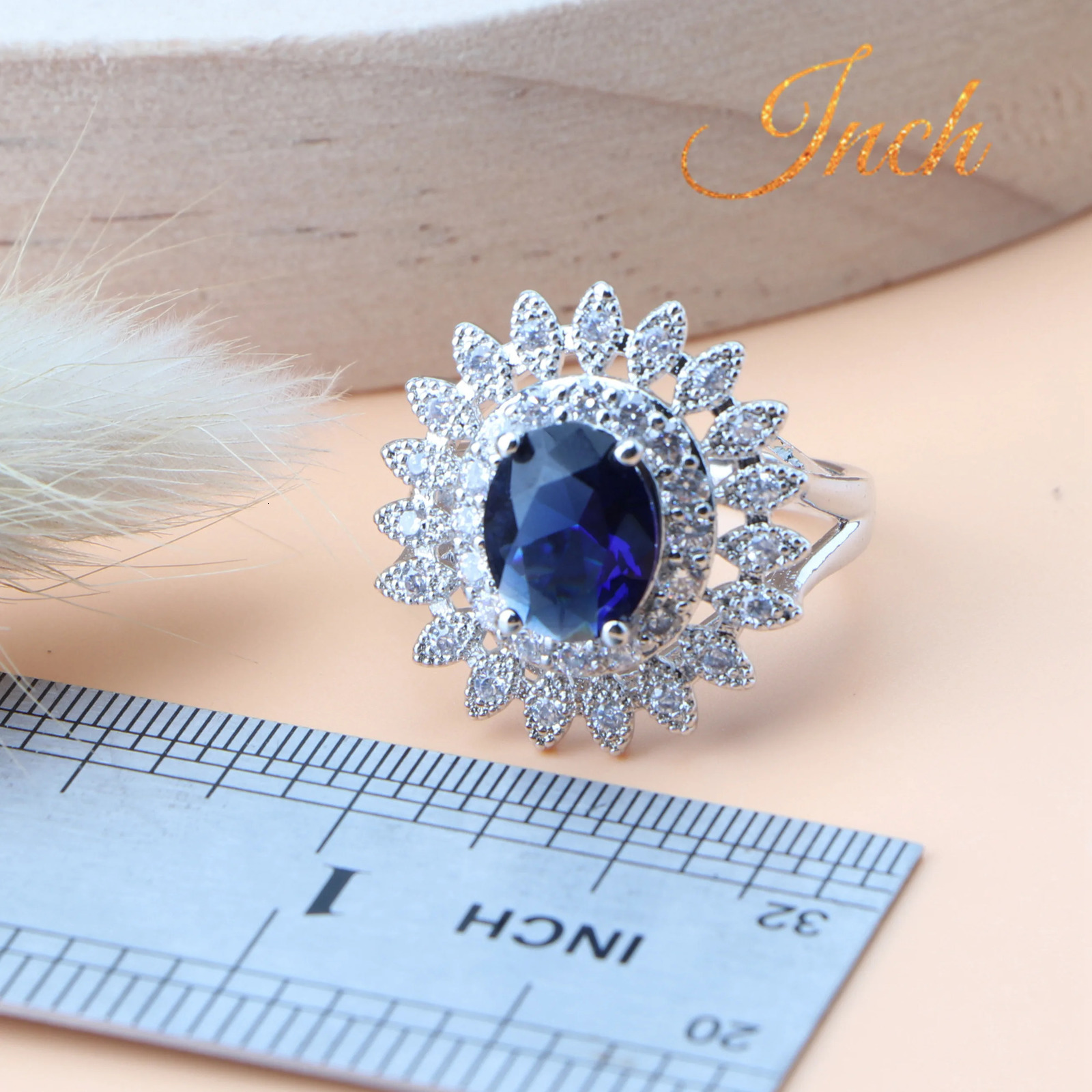 Natural Bridal Jewelry Set Silver 925 Jewelry Ring Pendant Necklace Earrings Wedding Blue Cubic Zircon Set 241106