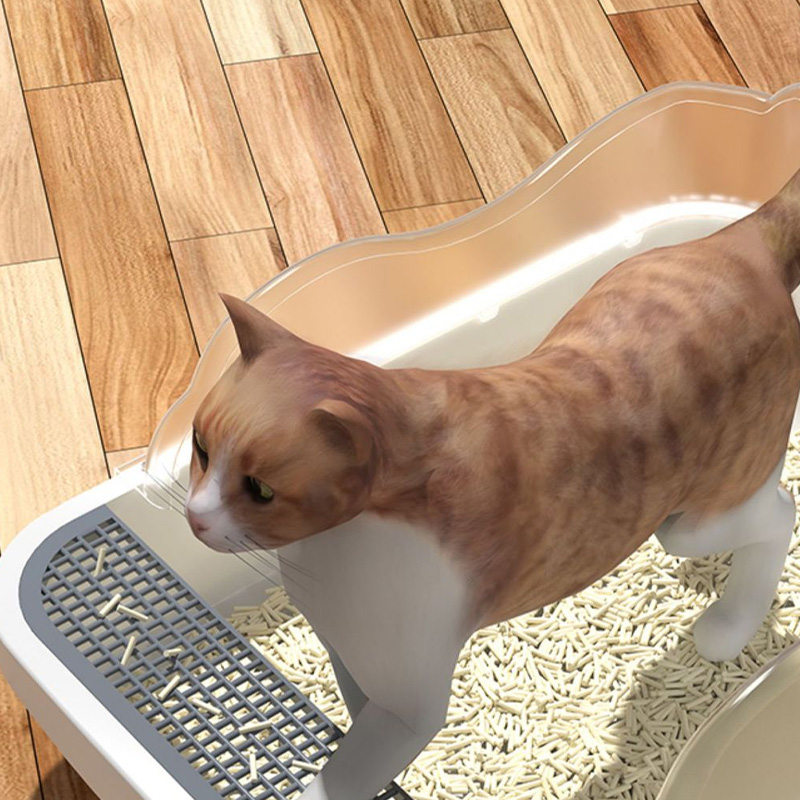 Open Cat Litter Box with High Side,Anti-Splashing Cats Litters Pan,Kiten Toilet with Litter Sifting Scoop,Semi-Enclosed Removabl