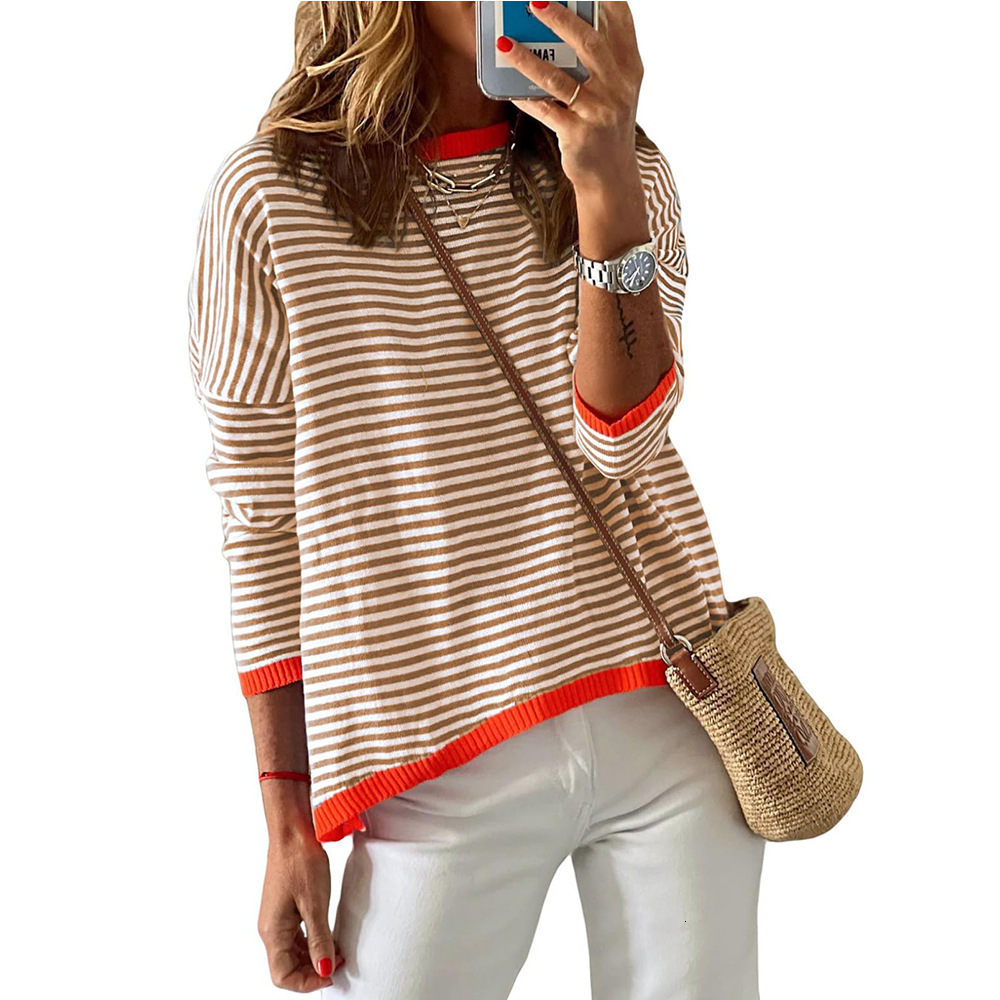 2025 Autumn And Winter New Women's Casual Round Neck Striped Designer Long Sleeved Casual Sweater Wool Sweater