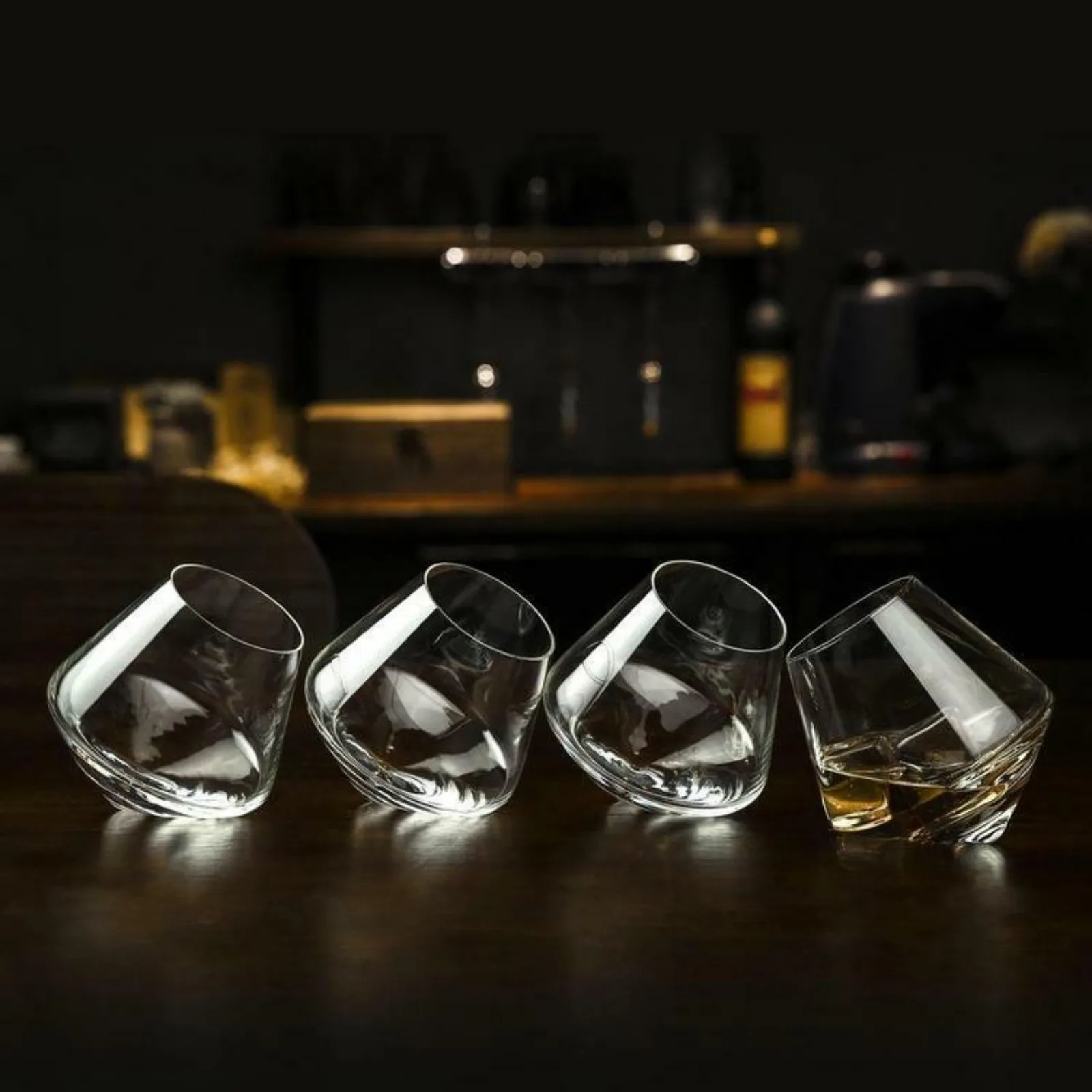 Tilted Crystal Whiskey Old Fashioned Scotch Bourbon Tumbler Glasses Set of 4 United States 241106