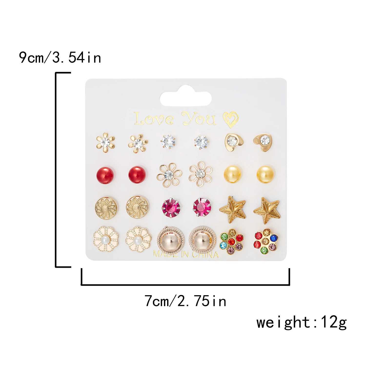 12 pairs of Cbination earrings set designed for Exclusite imitation pearl flower zircon earrings jewelry gifts X241106
