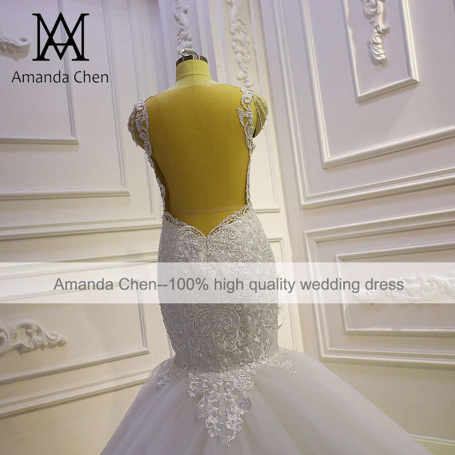 Lace Applique Mermaid Backless Wedding Dress