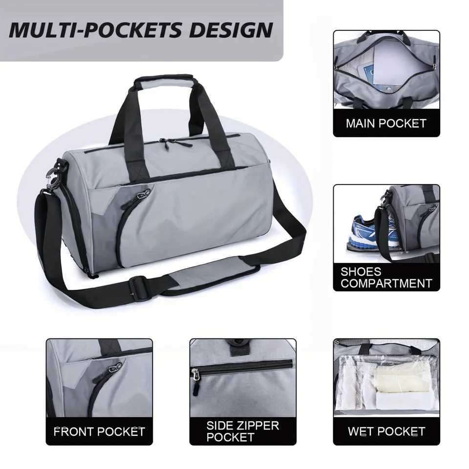 40L Gym Duffel Bag with Wet Pocket Shoe Compartment - Unisex Weekender Carry On - Lightweight Grey Sports BagXJ241106