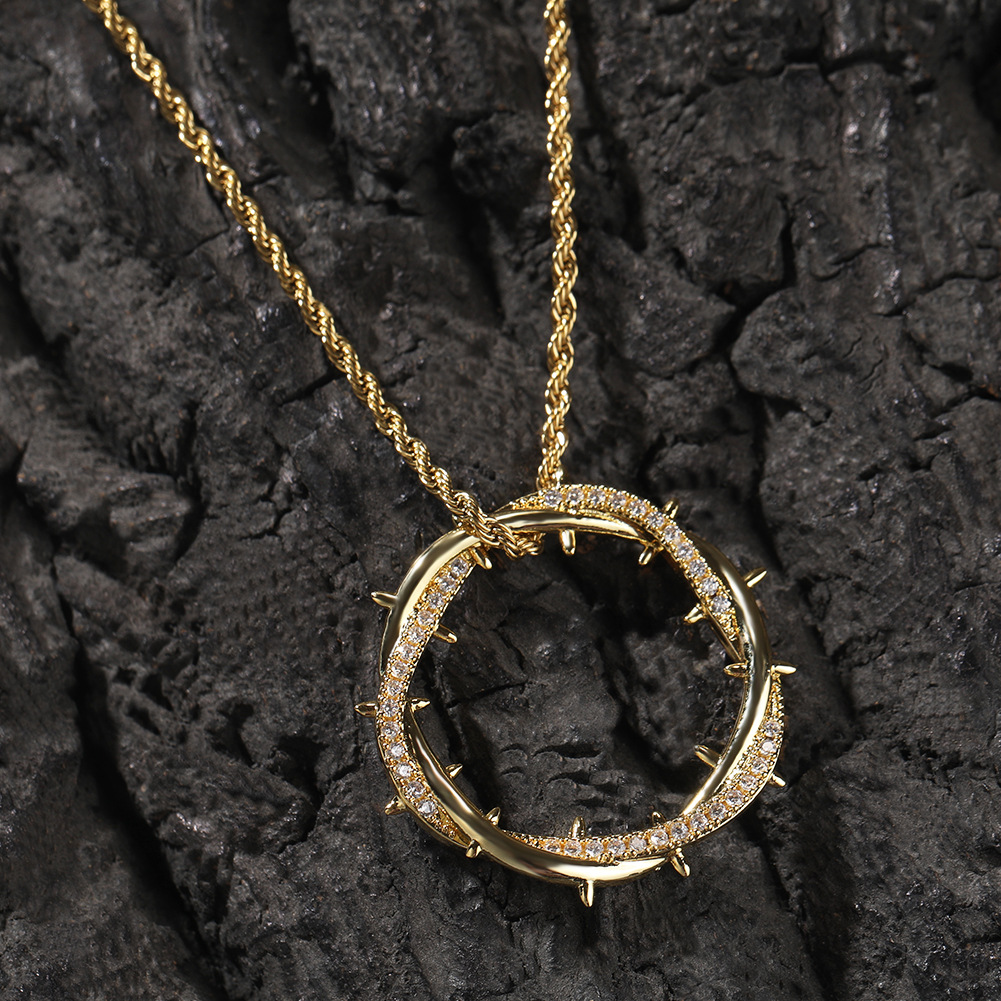 Vintage Thorns Crown Pendant Necklace Women Men 18K Real Gold Plated Jewelry