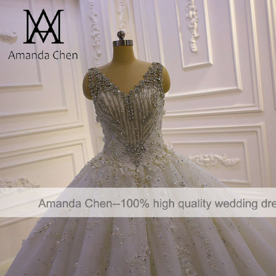 robe de mariee Cap Sleeve Crystal Beads 3D wers Wedding Dress