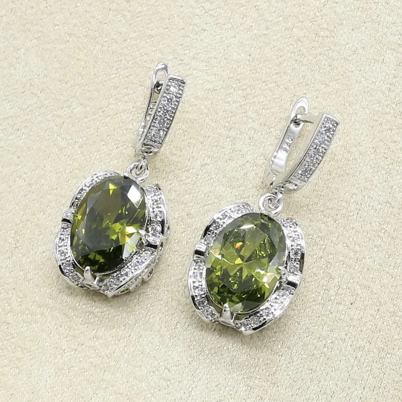 Green Peridot Zircon 925 Silver Jewelry Set Womens Bracelet Earrings Necklace Rings Birthday Gift 241106