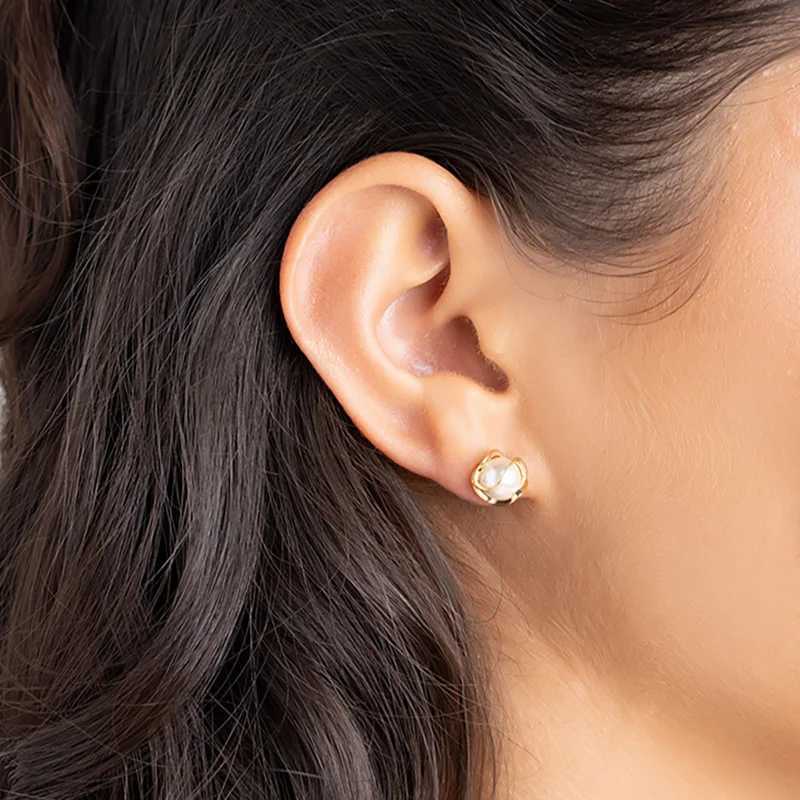 18K gold-plated groove style pearl earrings Wens fashion jewelry 10mm party gift simple fashionable cute design small luxury X241106