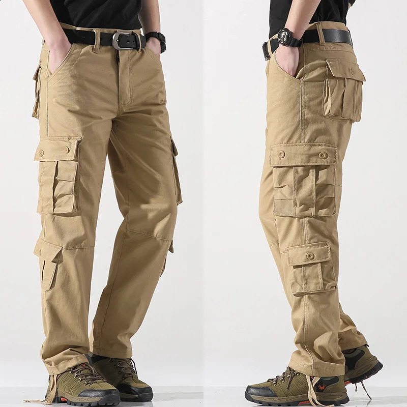 Work pants men casual large loose straight leg multi pocket work outdoor sports 241104