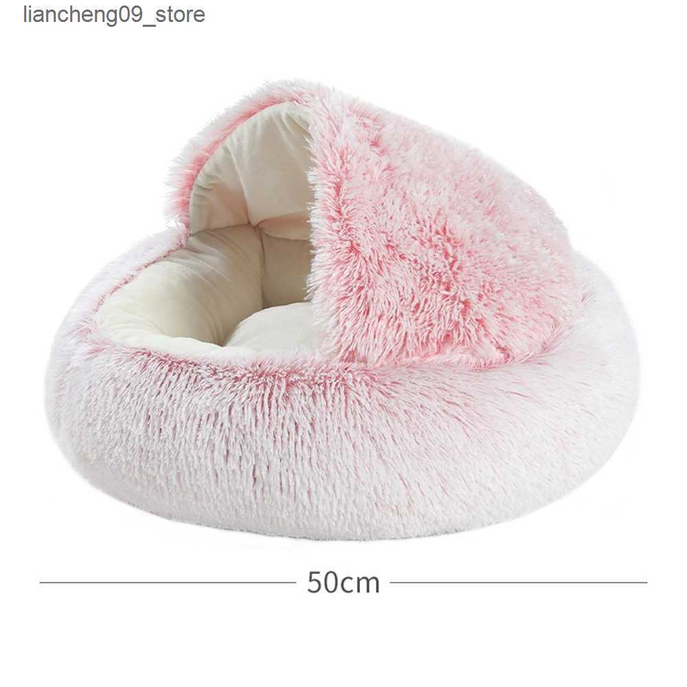 kennels pens New Plush Dog Shelter Comfortable Pet Dog Bed Winter Warm Round Half Pack Cat Shelter Super Soft Washable Dog House Pet Supplies L240910