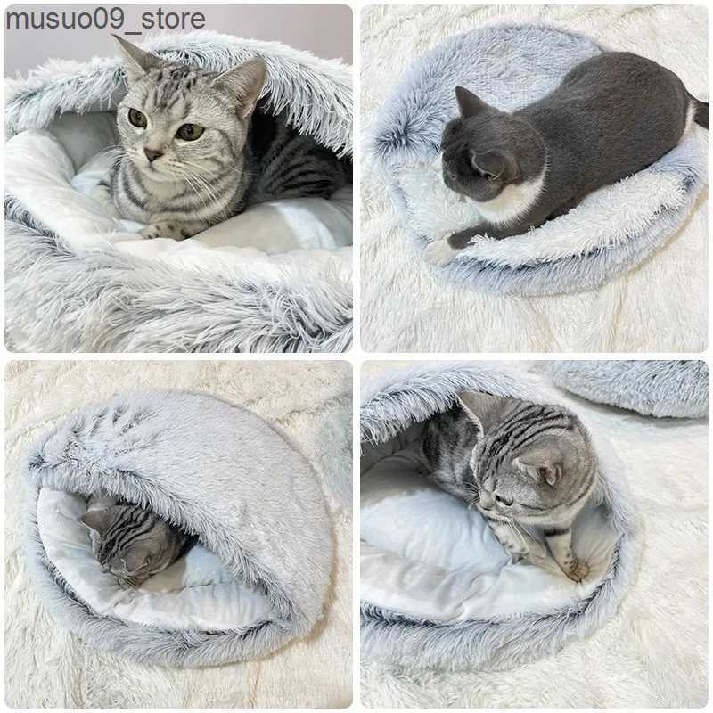 kennels pens Round plush dog cat bed puppy cat mat small house orthopedic dog bed fluffy dog house pet warm mat L240910