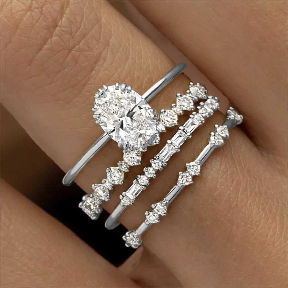 New accessory four zirconia flower engagement anniversary luxury jewelry set rings X241106