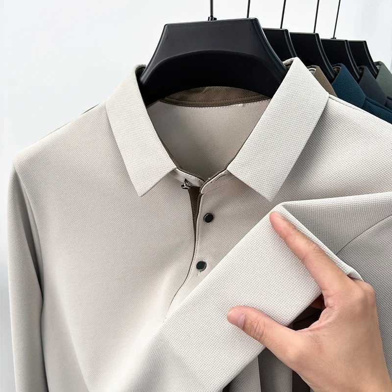 New mens business casual long Sved solid color shirt fashionable breathable and comfortable Versatile Top for All Seasons W241106