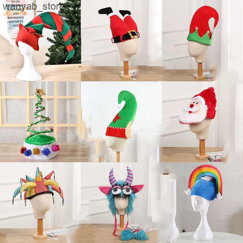 Wide Brim Hats Bucket Hats 2022 Christmas Hat Plush Elf Santa Hat Cute Stripes Cartoon Creative Turkey Hats New Year Xmas Party Ornament Decoration Pr