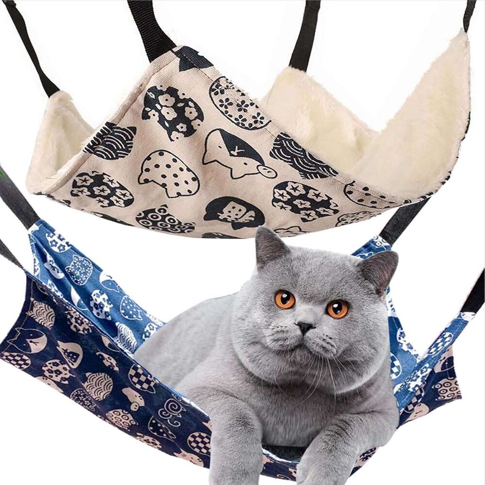 k Cat Cage Hanging,Reversible Pet Bed Adjustable,Soft Sleeping Hammock for Cats,Ferret,Puppy,Rabbits,Small Animal (M, CAT)