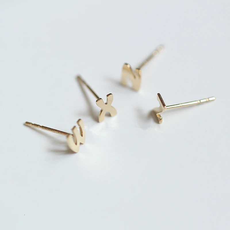 GOLD Tutu 14K Womens Gold Stud Earrings Ins Fashion Letter Solid Gold kj290 241106