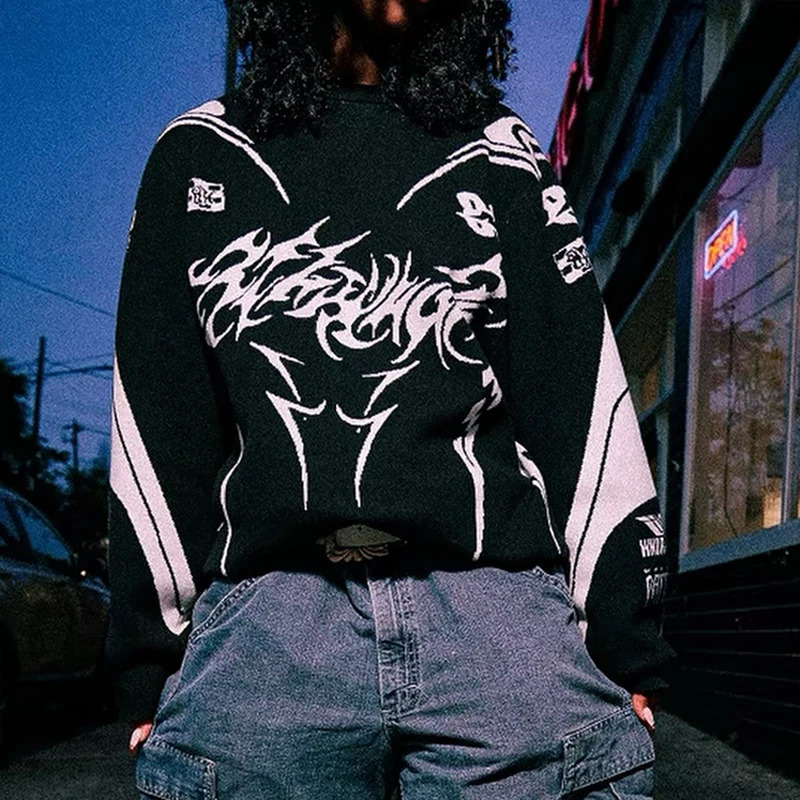 Men Winter Sweater Coat Knitwear Oversized Goth Long Sleeve Tops Korean Fashion Streetwear Y2k Harajuku Pullover Jumper Clothing 241106