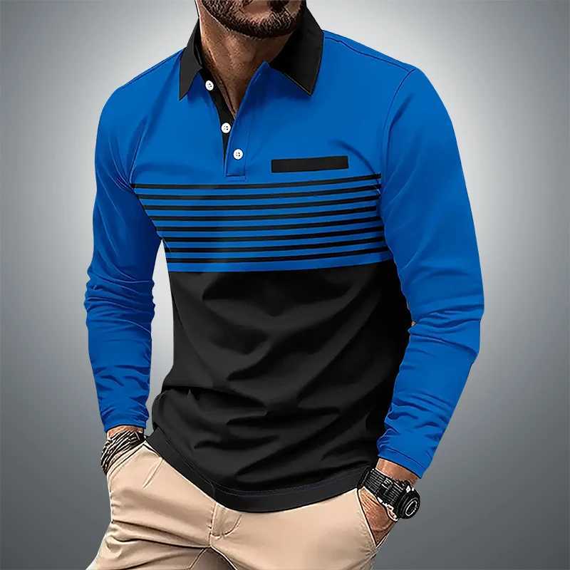 Spring and Autumn mens long SVED shirt classic business casual shirt 3D striped printed casual T-shirt W241106