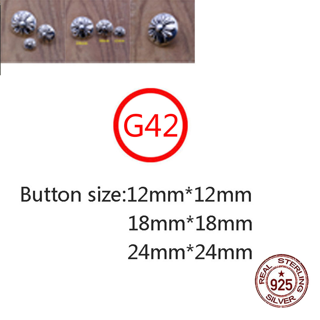 G42 European and American S925 Sterling Silver Button Jeans Button Hip Hop Cross Flower Solid Fashion Fashion Jewelry Decoration Button Accessories