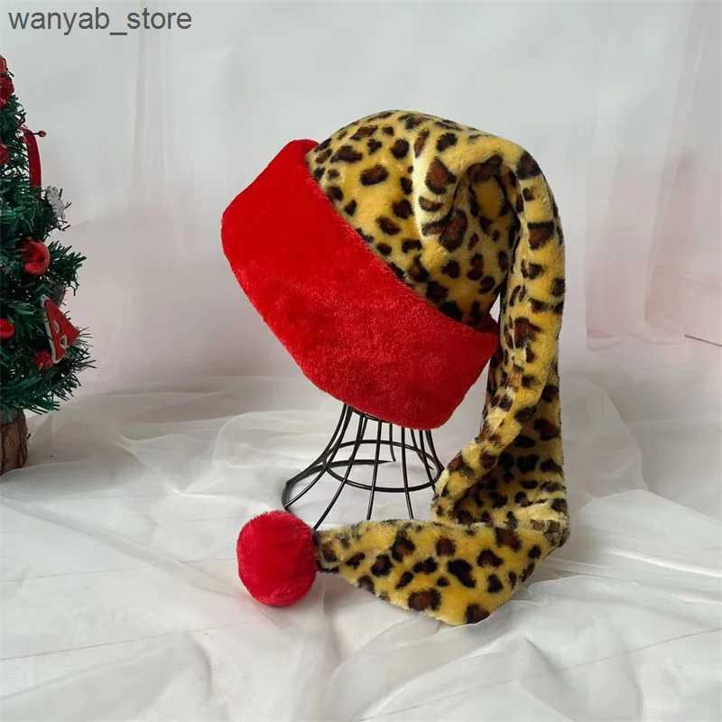 Wide Brim Hats Bucket Hats New Christmas Hat 30 * 75cm Red Leopard Pattern Plush Hat Long Holiday Decorative Hat L240910
