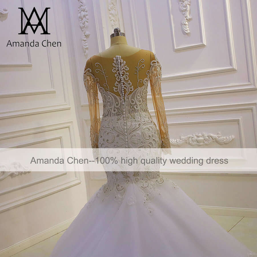 Long Sleeve Beaded Mermaid Wedding Dress