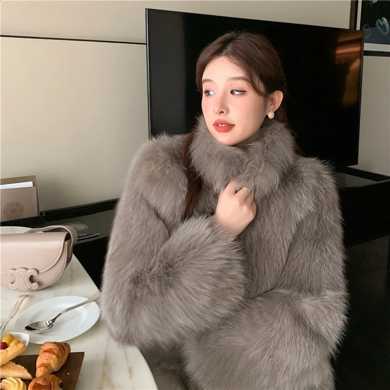 Fox Fur Fashion Fur One Piece Coat Winter Vertical Collar Thick Coat 241031
