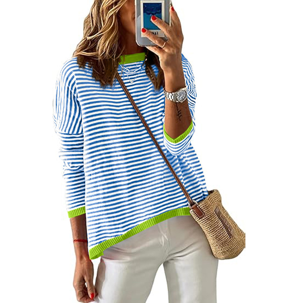 2025 Autumn And Winter New Women's Casual Round Neck Striped Designer Long Sleeved Casual Sweater Wool Sweater