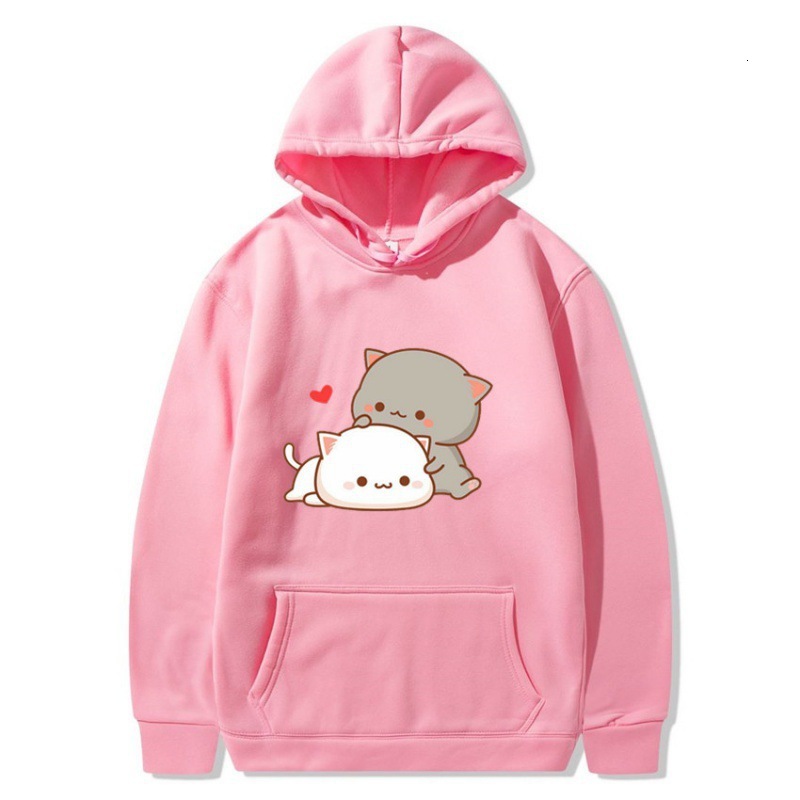 New designer Harajuku cartoon hoodie cute cat print men's and women's velvet street hoodie trendy hoodie