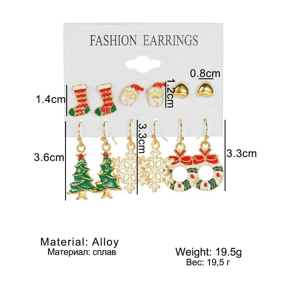 FTCY 6-piece Christmas earring set reindeer Christmas tree snowman moon decoration ring earrings perforated earrings jewelry gifts X241106