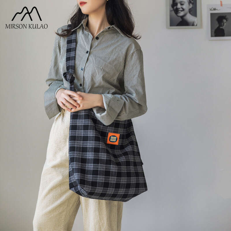 Designer Style Canvas Lazy Day Crossbody Korean Version Of Everything Checked Cloth Bag