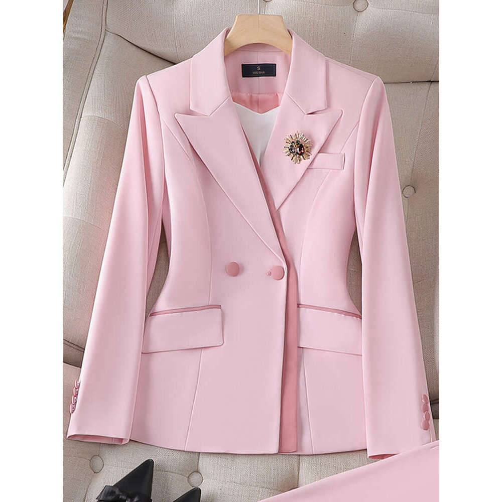 Women's Winter Retro Casual Irregular Jacket Commuting Solid Double Breasted Suit Half Skirt Two-Piece Set