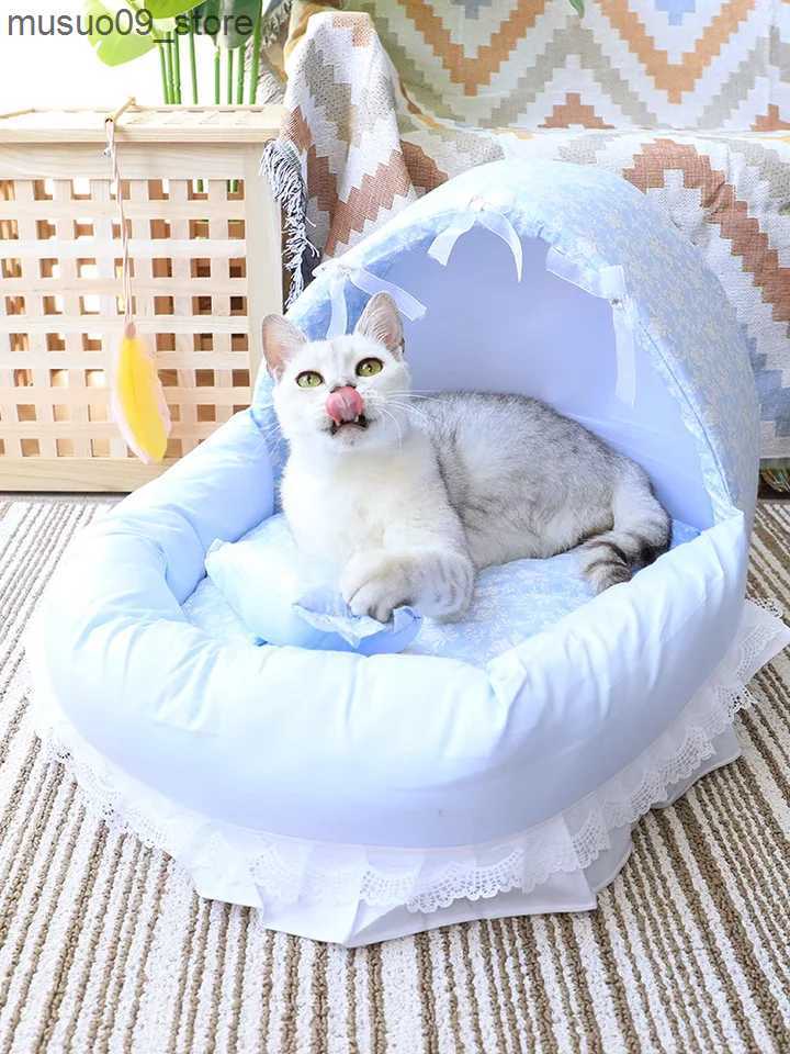 kennels pens Pink lace dog bed suitable for small dogs with cushion S M L pet washable small dog animal indoor sweet home York car seat cushion L24091