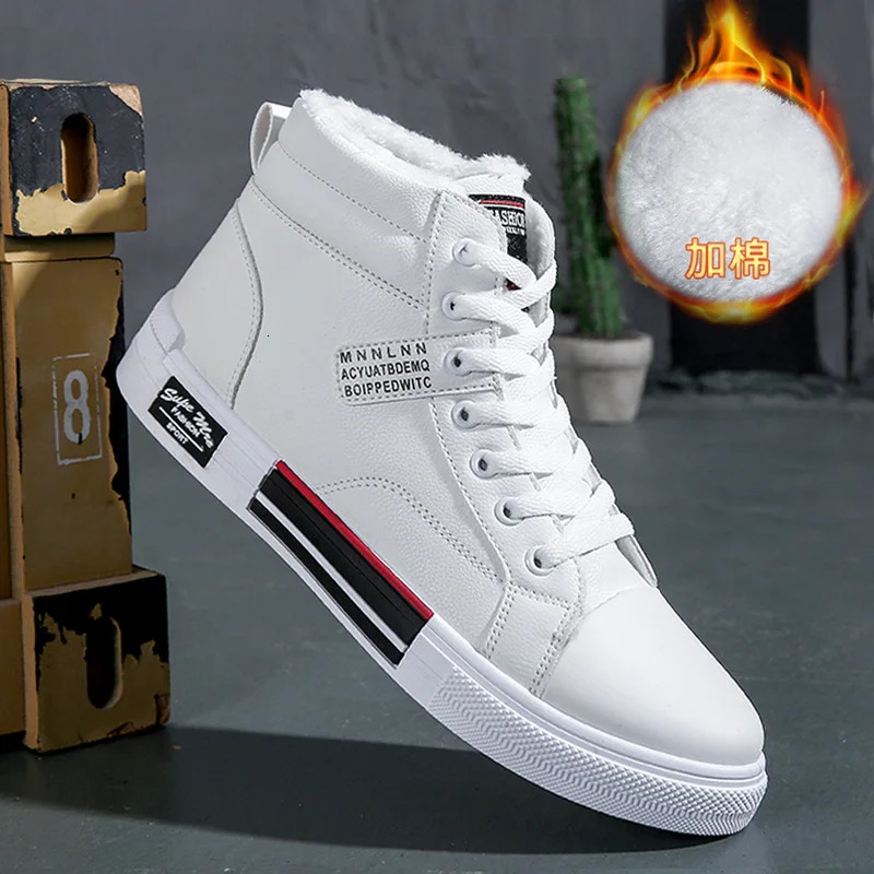 2025 New Men's High Top Sports Shoe Brand Leather Casual Shoes Fashionable Street Designer Men's Ice Skating Shoes Lace Up Platform Winter W