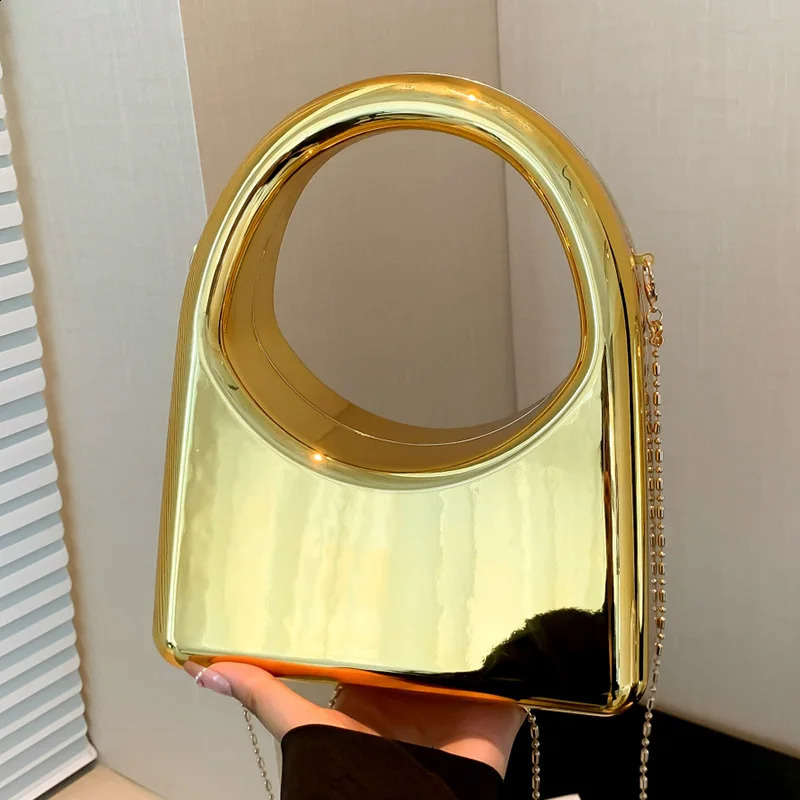 Summer selling Gold Plated Acrylic Handbag Fashionable Simple Smooth Single Shoulder Ten Font Womens Bag 241105