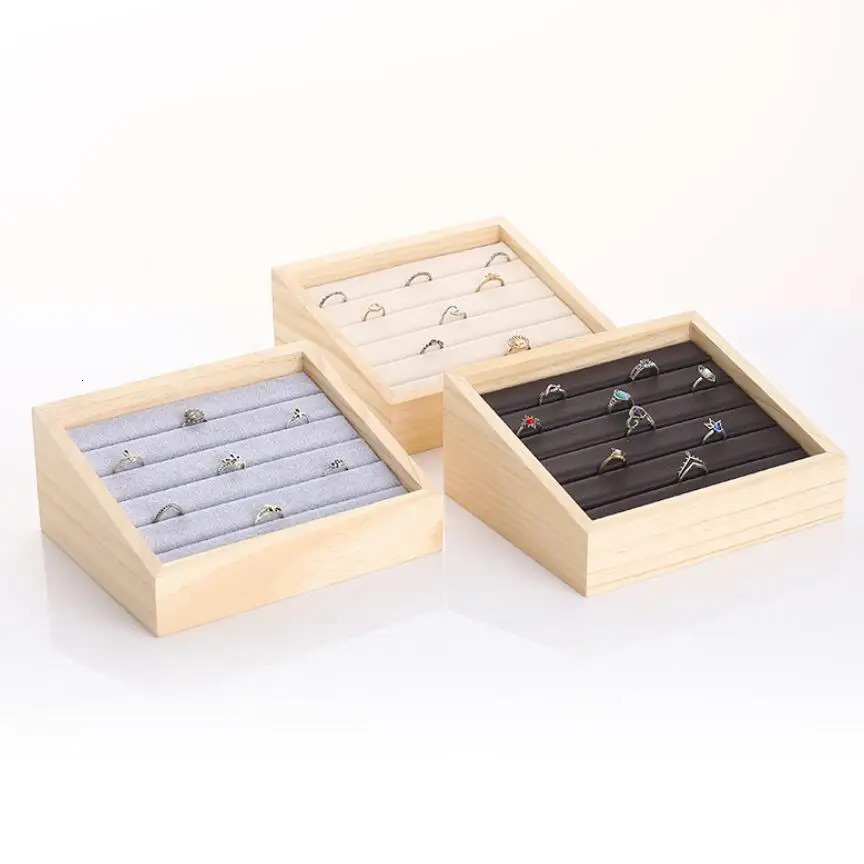 Ring holder bamboo velvet jewelry display tray box earrings necklace bracelet pendant display organizer jewelry storage fashion 241106