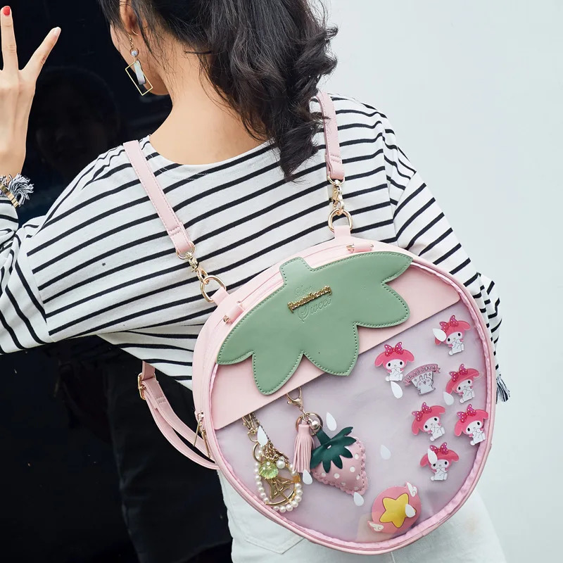 Official Strawberry Bag Kawaii Transparent Lolita Harajuku Womens Shoulder Bag Candy Color Cute Ita Bag241106