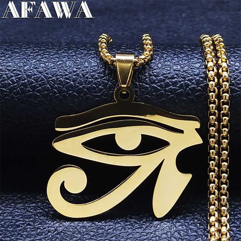Stainless steel Egyptian E-chain necklace mens statement Mythical Eye Ra Horus symbol necklace jewelry bijoux femme N4540 X241106