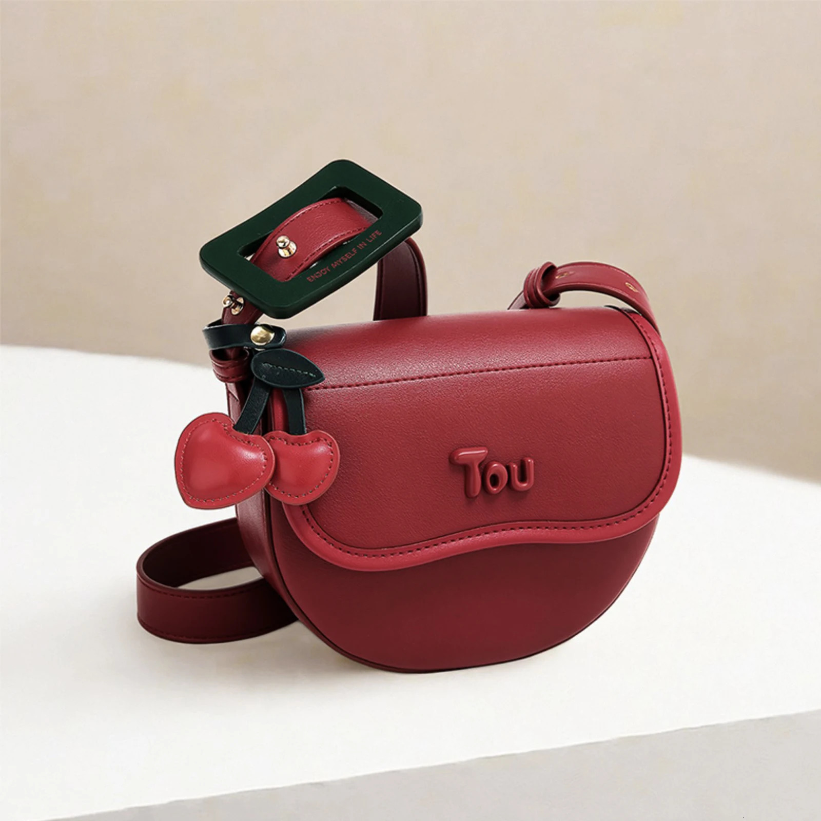 TOUTOU Cherry Saddle Bag Womens 2024 Red Ten Font Small Pocket Makeup and Makeup Storage Box Fashion Womens Valentines Day Gift241106