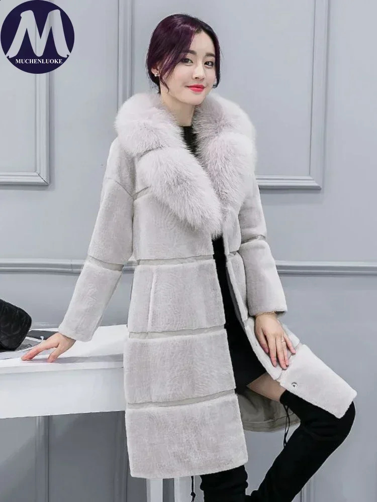 Fur Coat Women Autumn Winter Elegant Fox Hair Collar Warm Korean Fashion Slim Fit Artificial Plush Coats 241104