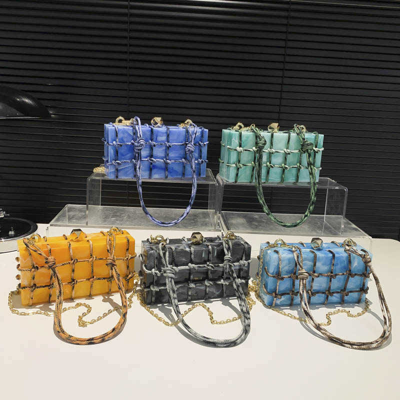 Acrylic Box Bag Fashionable Knitted Single Shoulder Women's White Crossover Banquet Bag 241115
