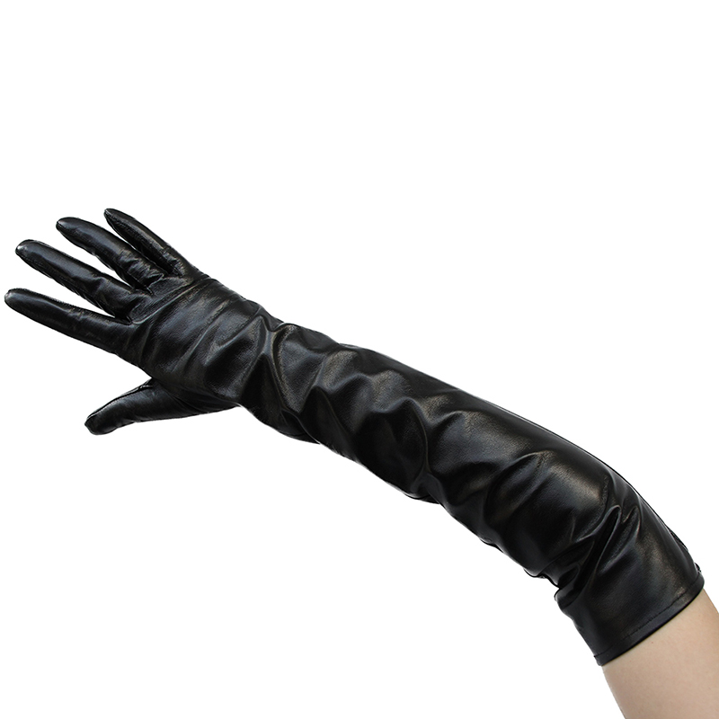 Long gloves Women's Genuine Leather Gloves Black Long Sheepskin Glove Over Elbow 40cm50cm60cm Ladies Mittens Winter Velvet Warm Fashion Arm Sleev