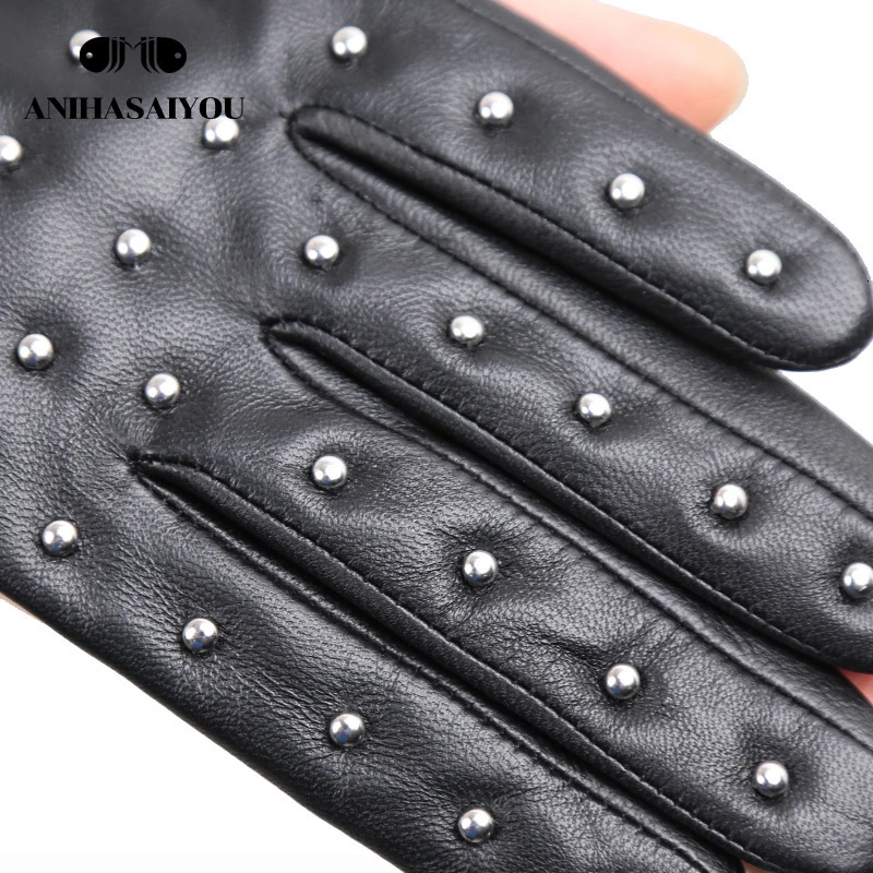 Rivet genuine leather sheepskin womens gloves thin and warm womens winter gloves womens leather gloves for driving motorcycles 241106