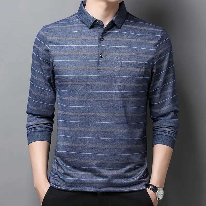 Spring and summer mens casual pocket length Sve T-shirt loose striped zipper and contrasting color top W241106