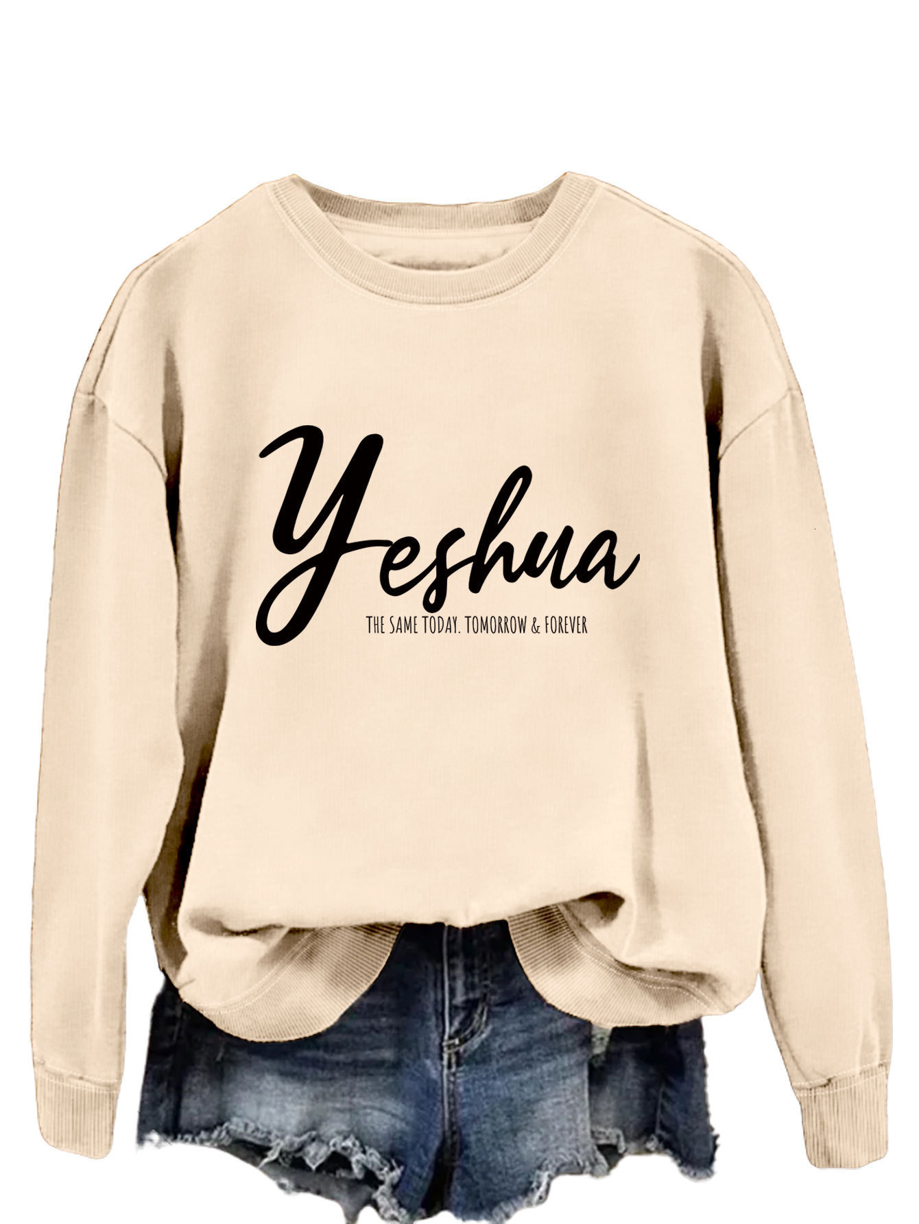 Yeshua the same fashionable round neck pullover top casual loose autumn womens hoodie