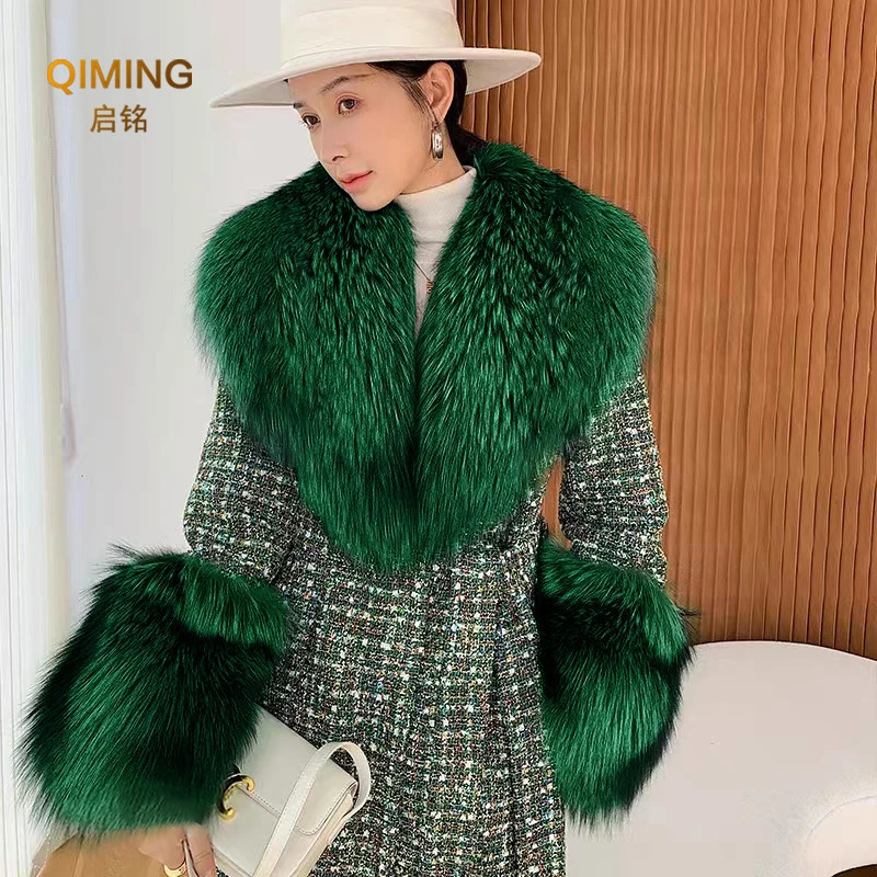 Winter faux fur collar and cuff set womens fluffy shawl jacket accessories warm and fashionable fake fox fur scarf 241106