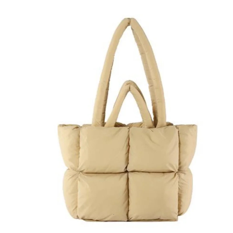 2024 Down Jacket Cotton Filled Space Handbag Soft Plaid Handheld Shoulder Bag241106